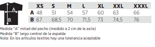 Tabla medidas forro Brossard hombre