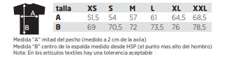 Tabla medidas chaleco Tyndall